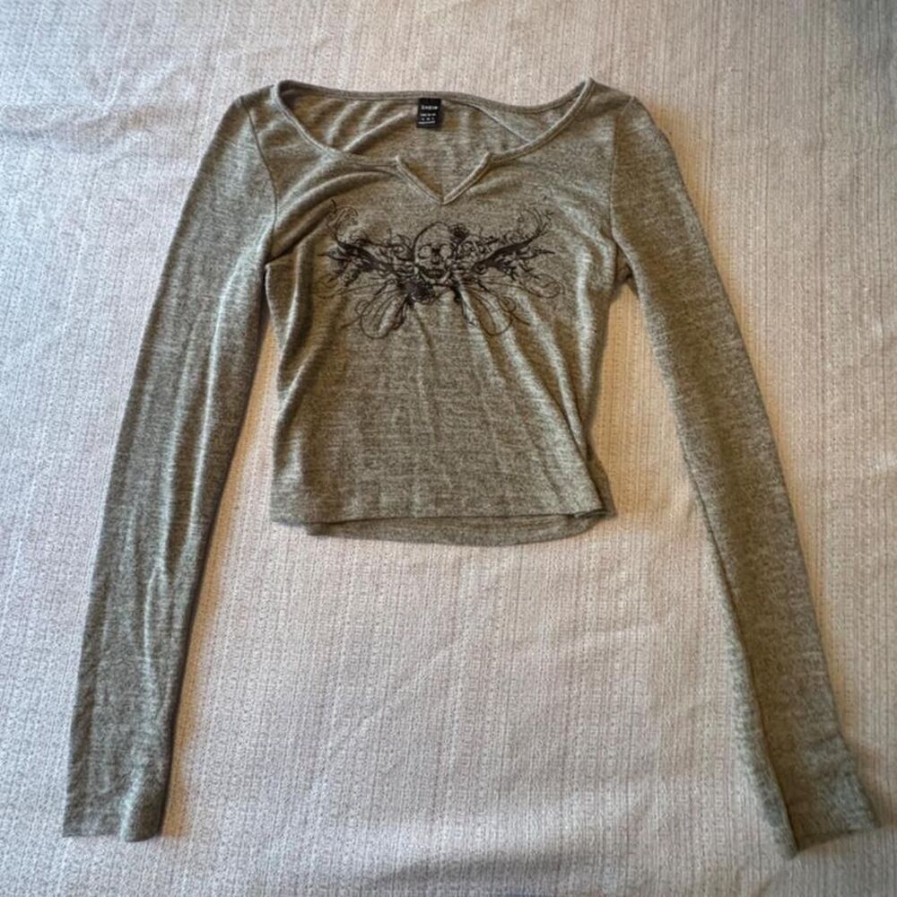 Shein Women's Grey and Brown T-shirt